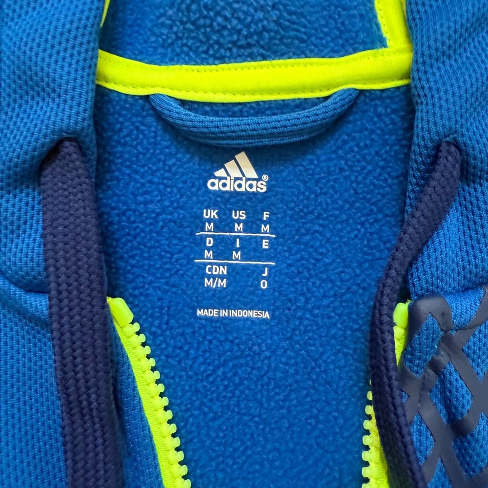 Adidas Blue/Lime Green Zip Up Hoodie Long Sleeve Men's Size‎ Medium - Picture 4 of 4